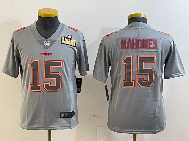 Youth Kansas City Chiefs #15 Mahomes Grey 2025 Nike Vapor Limited NFL Jersey style 2092